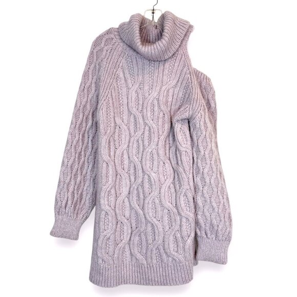 Pilcro Cable Knit Sweater Purple Cold Shoulder Turtleneck Chunky Medium - Picture 4 of 12